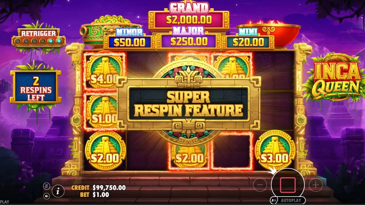 Tela de jogo do slot Inca Queen com tema da civilização inca