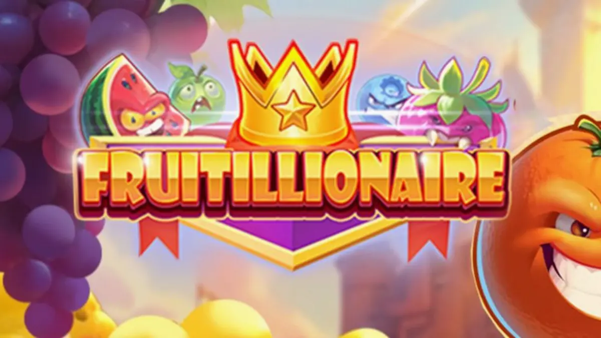 Interface vibrante e colorida do slot Fruitillionaire com personagens de frutas reais